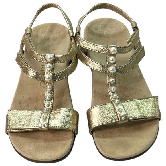 Vionic Mikah Women's Adjustable T-Strap Gold Beaded Orthotic Sandals - Size 6 - Picture 4 of 6